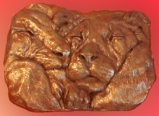 Wall hanging of lion heads